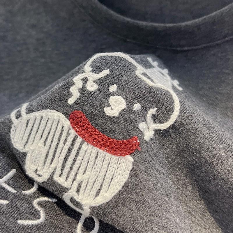 Korean Style Women's Cartoon Puppy Embroidery Red Scarf Short-Sleeve T-Shirt