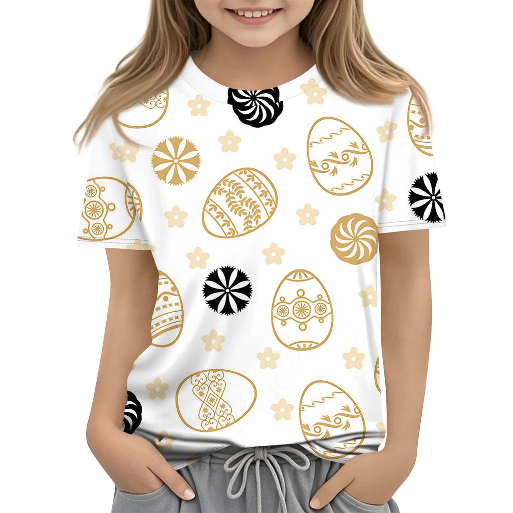 Children's Easter Printed Round Neck Short Sleeved Casual T-shirt