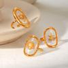 Luxurious European-American 18k Gold Titanium Steel Seashell Epoxy Open Ring for Women