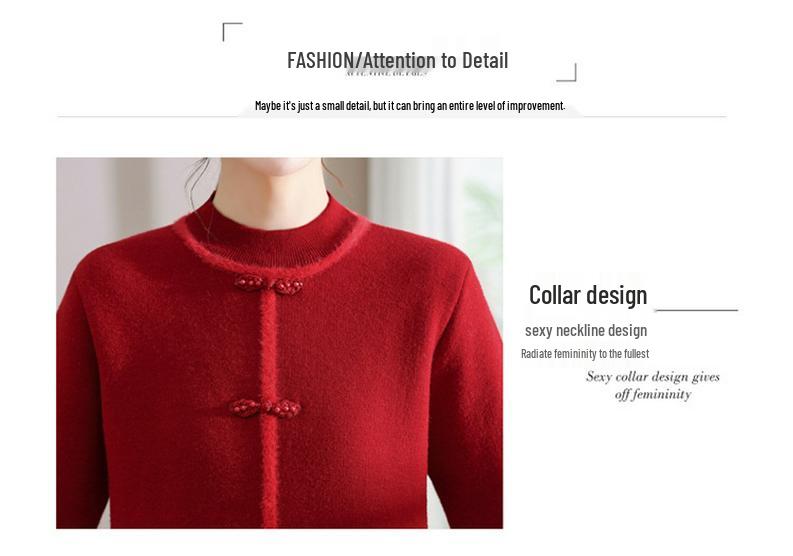 2025 Stylish Velvet-Thickened Winter Sweater for Middle-aged and Elderly Women - Warm One-piece Base Layer