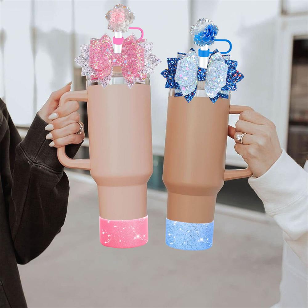 3Pcs Cup Accessories for Stanley Tumbler with Handle Rose Blossom Straw Cover Cap Straw Toppers Silicone Boot Letter Charms