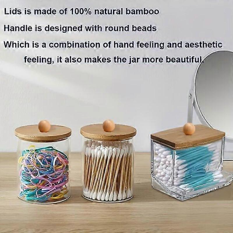 Porte-cotons transparent en acrylique avec un couvercle en bambou pour la prévention de la poussière, adapté à divers espaces