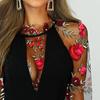 Fashion Women's Hot Stamping Dress Long Sleeve V-Neck Sexy Knee  Dress