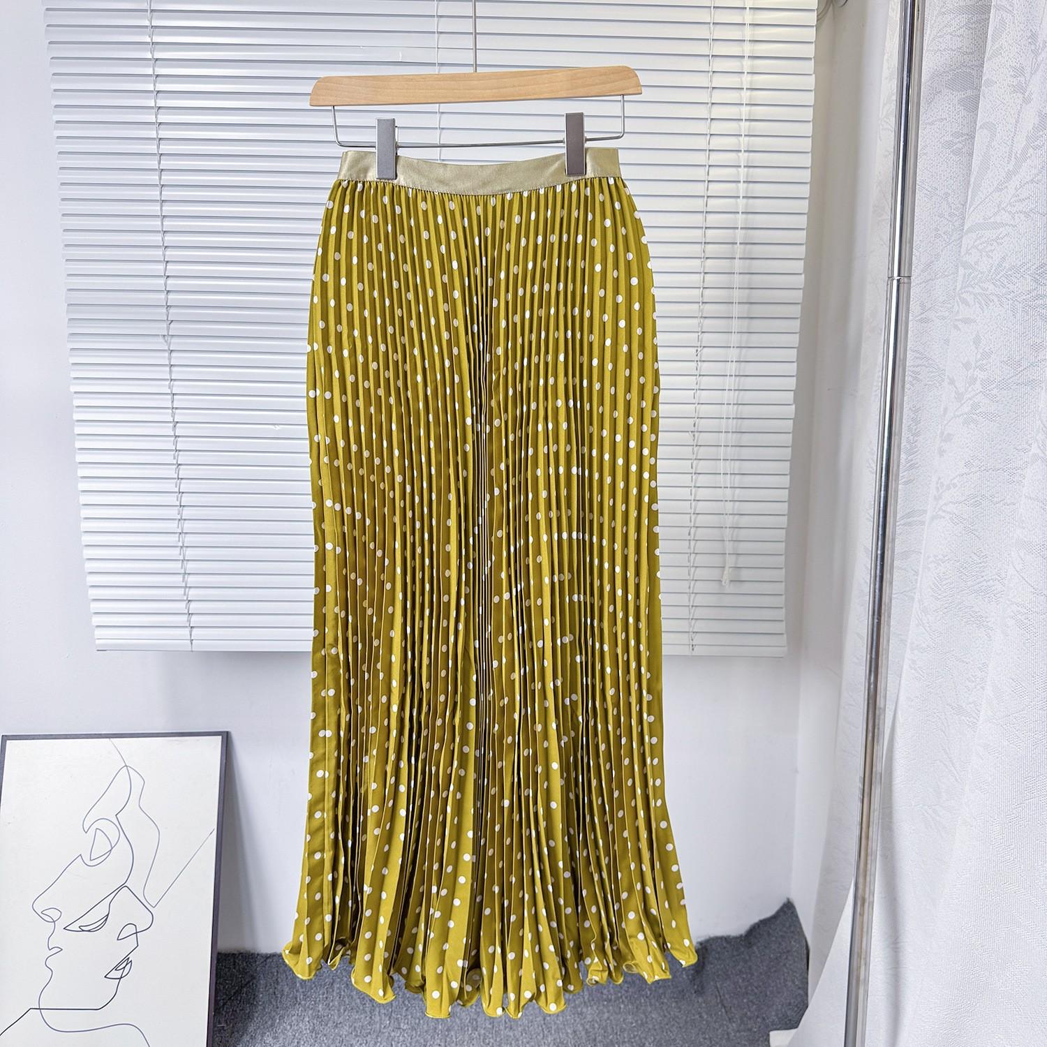 

Classic fashion pleated polka dot skirt French sweet versatile high waist A-shaped skirt medium and long pleated skirt One size
