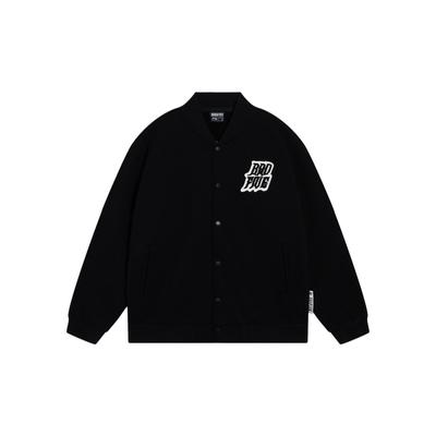 Anti-Wu Series American Retro Solid Color Baseball Collar Fleece-Lined Warm Jacket Men Jacket Black AJDT043-6