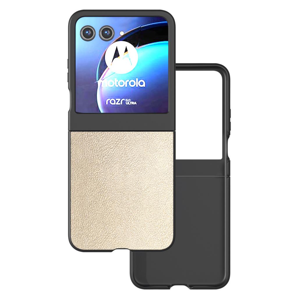 For Motorola Razr 50 5G Case Black Edge PU Leather Coated PC Phone Cover