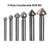 1 Pcs 3 Flute Countersink Drill Bit Round Handle 90 Degree HSS Wood Steel Chamfer Cutter Tool 6.3/8.3/10.4/12.4/16.5/20.5mm
