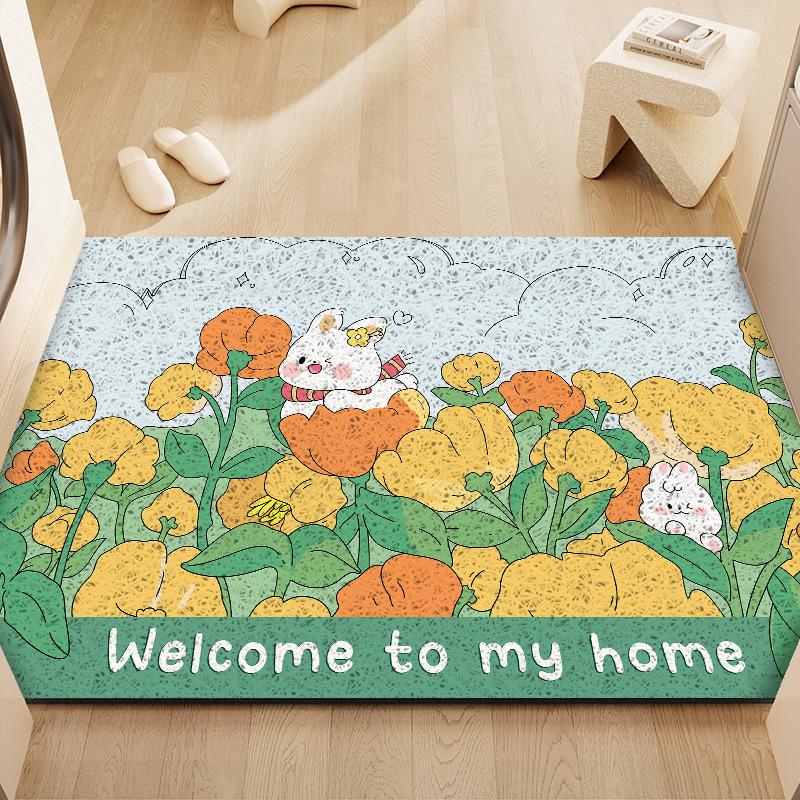 Cartoon Flowers Silk Loop Anti-slip Entrance Doormat
