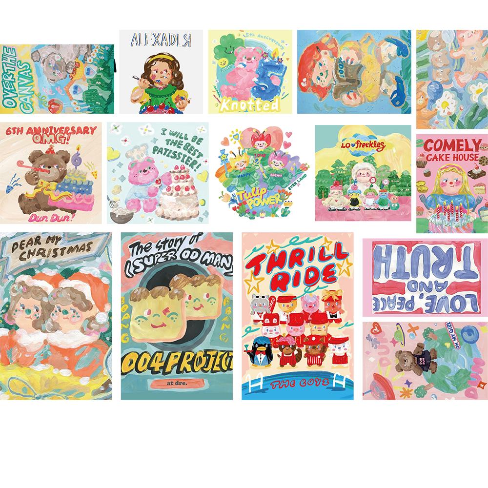 15PCS Oil painting card Posters Stickers Creative Decals DIY Luggage Creative Reading Cheese Cafe Laptop Wall Stickers Phone