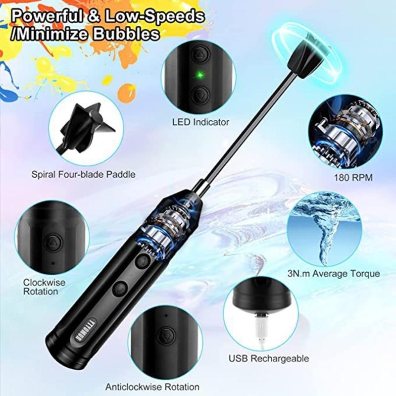 Epoxy Resin Mixer with 2 PCS Epoxy Mixer Paddles Rechargeable Powerful Slow Motor for Epoxy Resin Silicone Paint Mixing