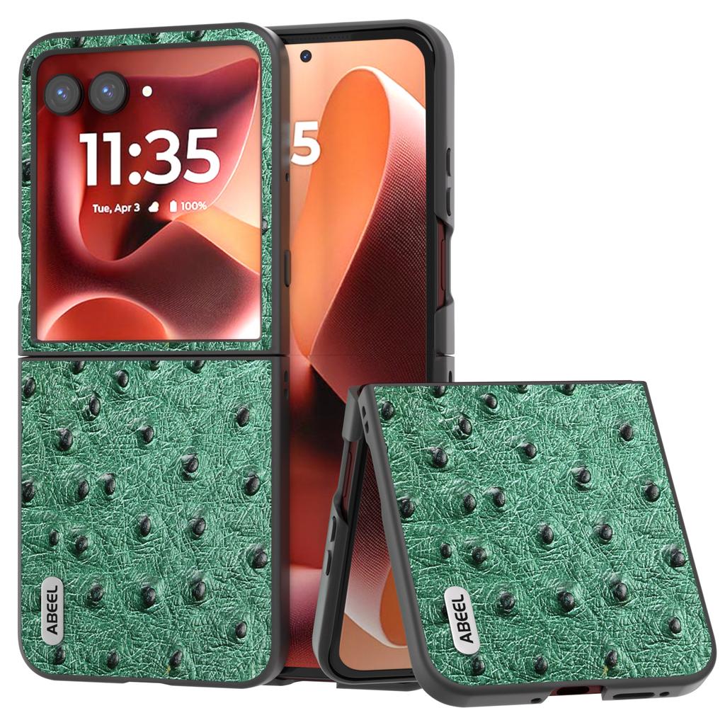 ABEEL For Motorola Razr 60 Ultra 5G Case Electroplating Ostrich Texture Genuine Cow Leather Back Cover