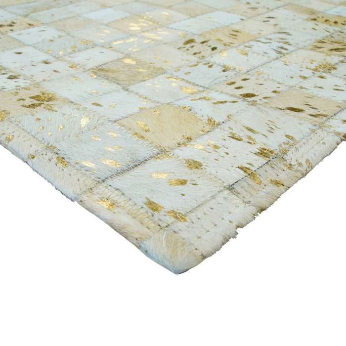 Tapis salon en cuirs recyclés blanc doré 160x230