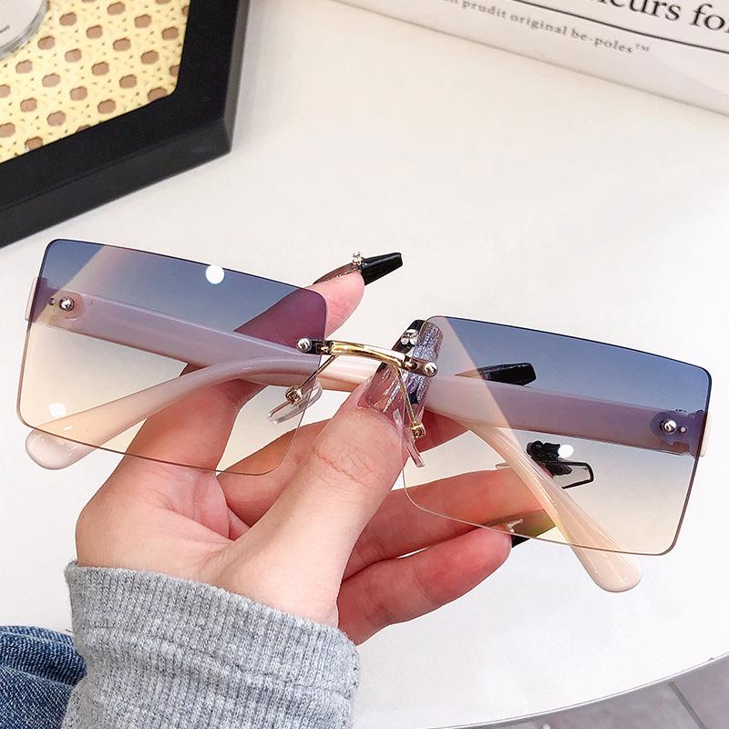 Frameless Trimmed Square Sunglasses Women'S Fashion Uv Protection Glasses Trendy Sunshade Sunglasses