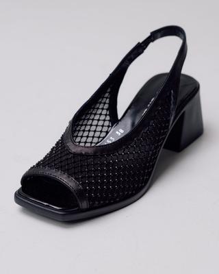 19453 36 Mesh-Sandalen mit Absatz aus schwarzem Leder