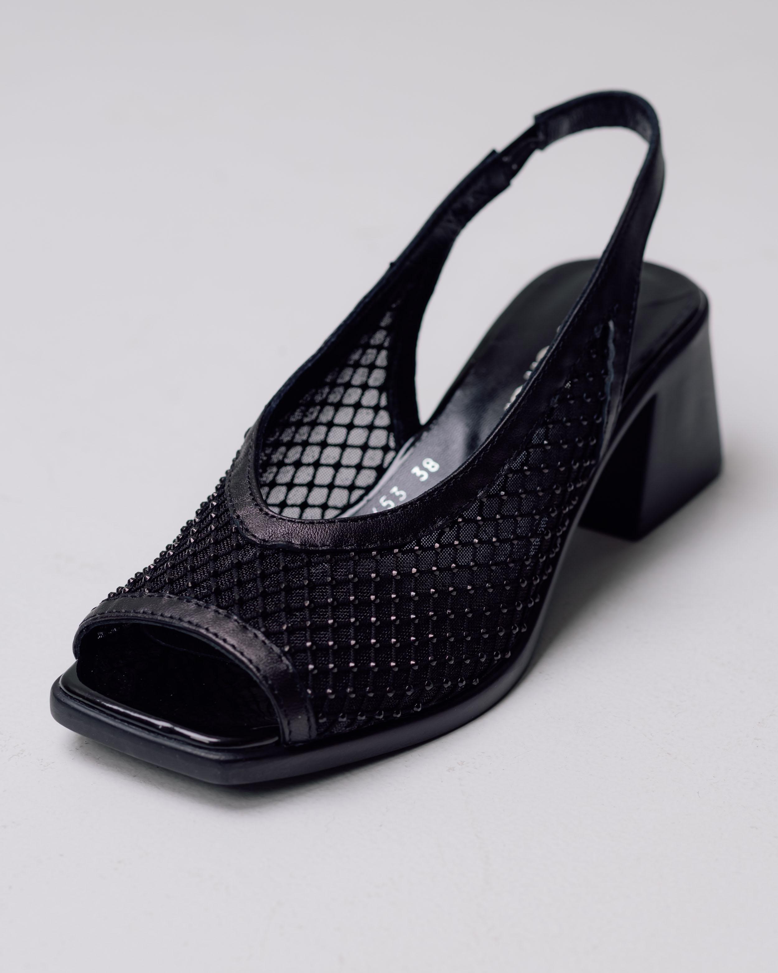 

Krula 19453 36 Black Leather Heeled Sandals with Mesh 38 чорний