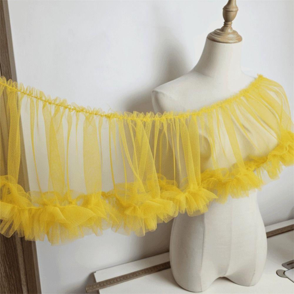 Multicolor Fringed Mesh Ribbon 15X90cm Size Ruffle Trim Pleated Fold Tulle  DIY Sewing Crafting