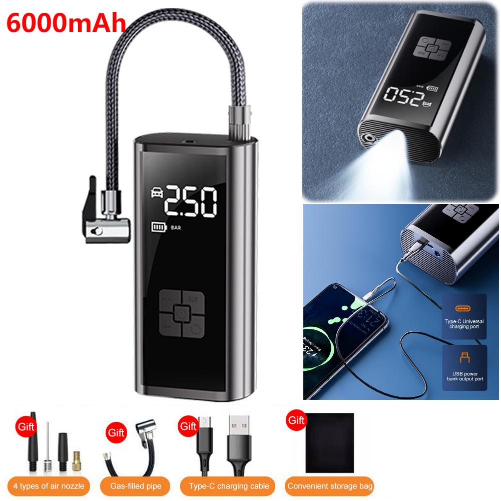 Jump Starter Vacuum Cleaner Electric Tire Pump with Light USB Rechargeable 8000mAh Bicycle Air Compressor for Car Tires