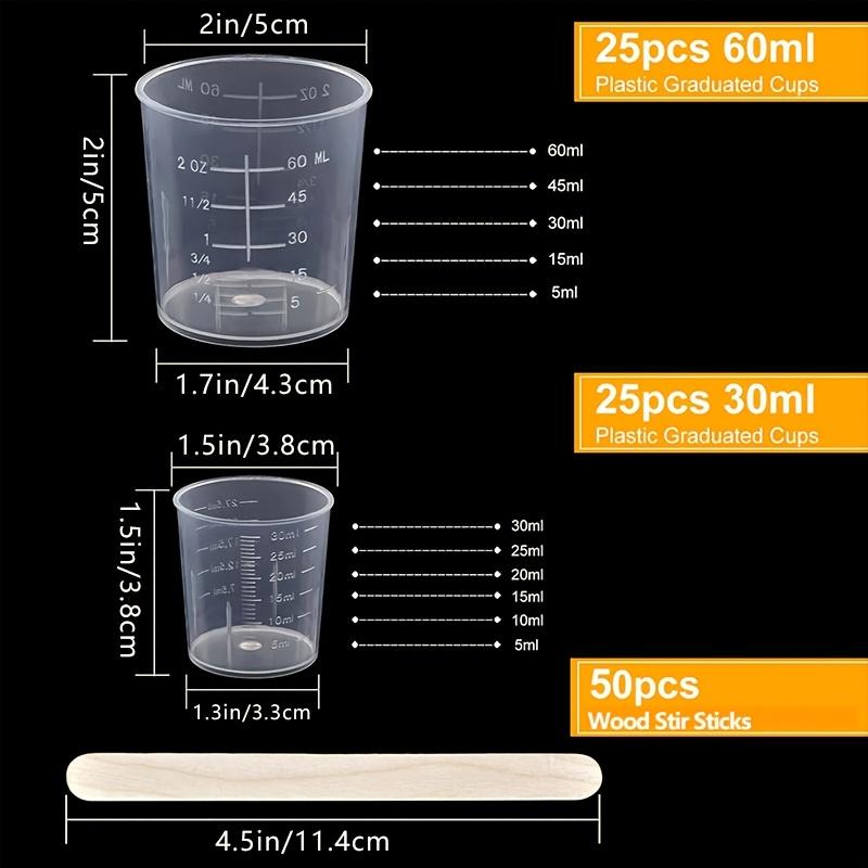 30Ml/1Oz Plastic Measuring Cups Made of Transparent Epoxy Resin Mixed Cups with 50 Wooden Mixing Sticks, Suitable for Resin, Epoxy Resin, Stains
