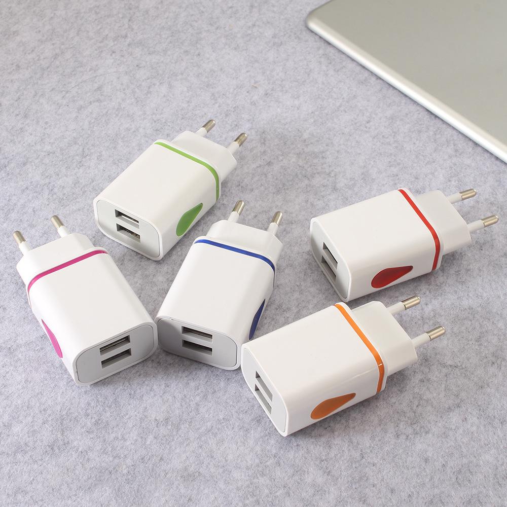 5V 2.1A EU Plug Dual USB Charger Waterdrop Design Travel Home Office Adapter Smart Fast Wall Charger for IPhone Samsung Smartphones Tablets