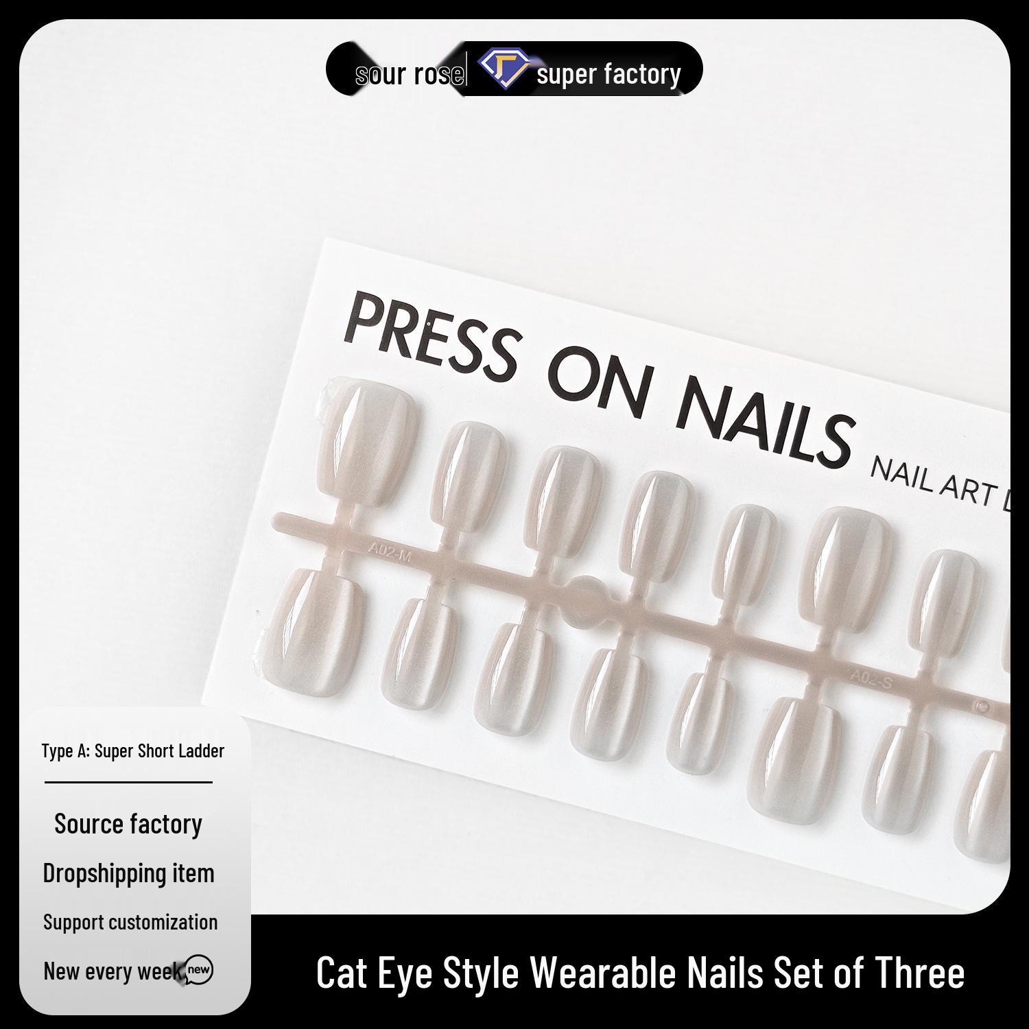 

Jiaolong Shiny Cat Eye Wearable Nails - Solid Color Manicure Removable Stickers