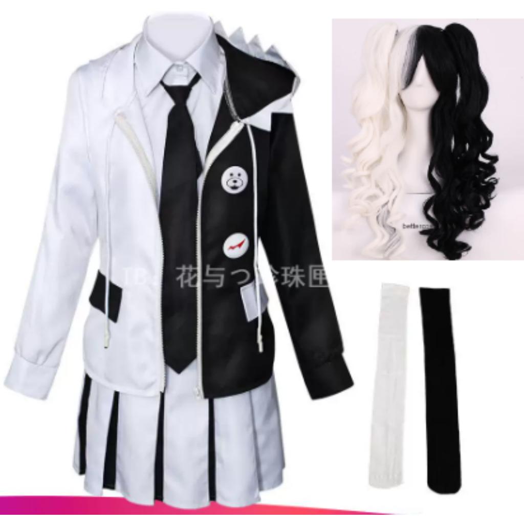 Anime-Spiel Danganronpa, Cosplay-Kostüm, Enoshima Junko Uniform, Kaffee-Arbeitskleidung, Kurzer Rock, Monokuma Kopfschmuck