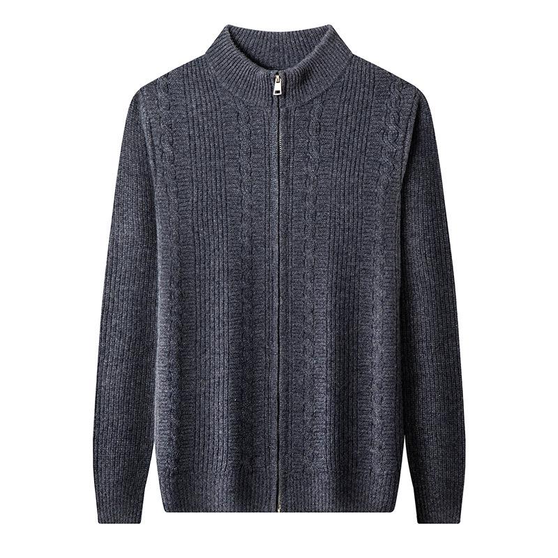 Men's Jacquard Wool Cardigan - 2025 Autumn/Winter Fashion, Zip-Up Stand Collar, Casual Sweater for Middle-Aged and Young Adults.