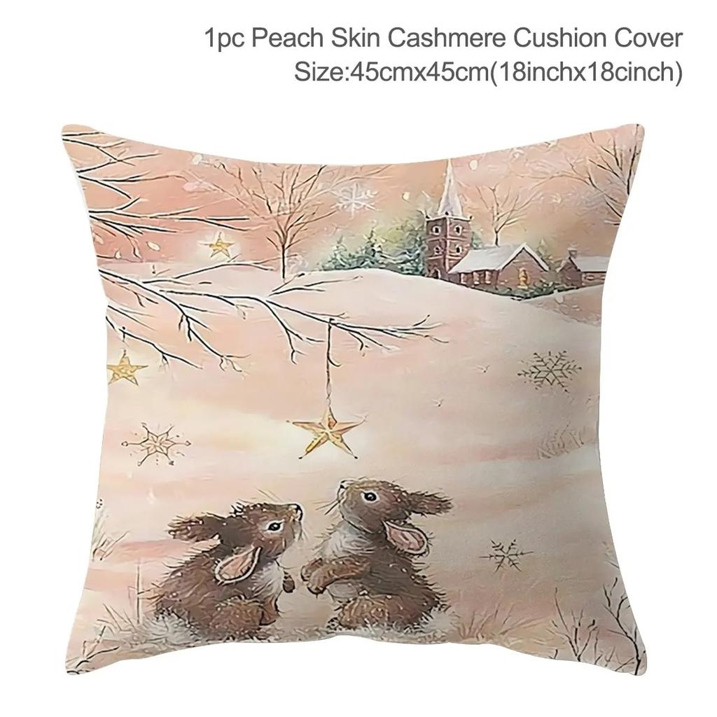Santa Claus Christmas Tree Snow Scene Snowman Animal Deer Rabbit Bird Fox Sofa Seat Bedroom Car Office Decoration Pillowcase