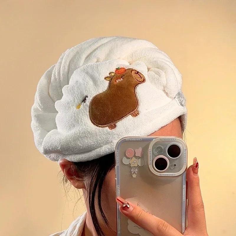 

Милая мультяшная плюшевая шапочка для волос Capybara, хорошо впитывающая, быстросохнущая, коралловая бархатная шапочка для душа для женщин, детей, кавайное полотенце для волос для девочек белый