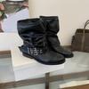Western Cowboy Boots Women's New Summer Boots Vintage Maillard Belt Buckle Thick Heel Pleated Pile Short Boots