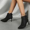 Mode Schleife High Heels Damen Bling Kurze Stiefel Mode Spitzschuh Komfortschuhe 2025 Winter Neu Elegant Chelsea Stiefeletten Kleid Pumps