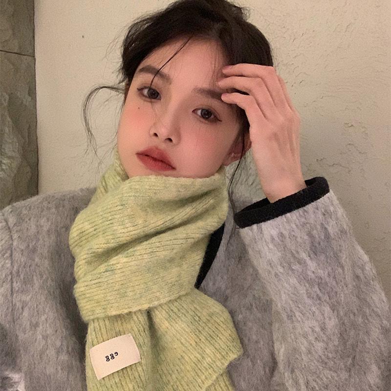 Korean Solid Color Wool Blend Scarf, Blue-Green, Unisex Autumn-Winter Neck Warmer