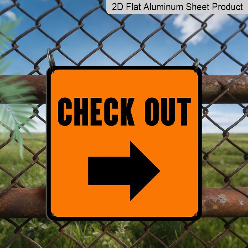 2D Flat 1pc Orange Background CHECK OUT Arrow Aluminum Hanging Metal Plaque, Direction Signage for Boutique Warehouse Mall Convenience Store Checkout