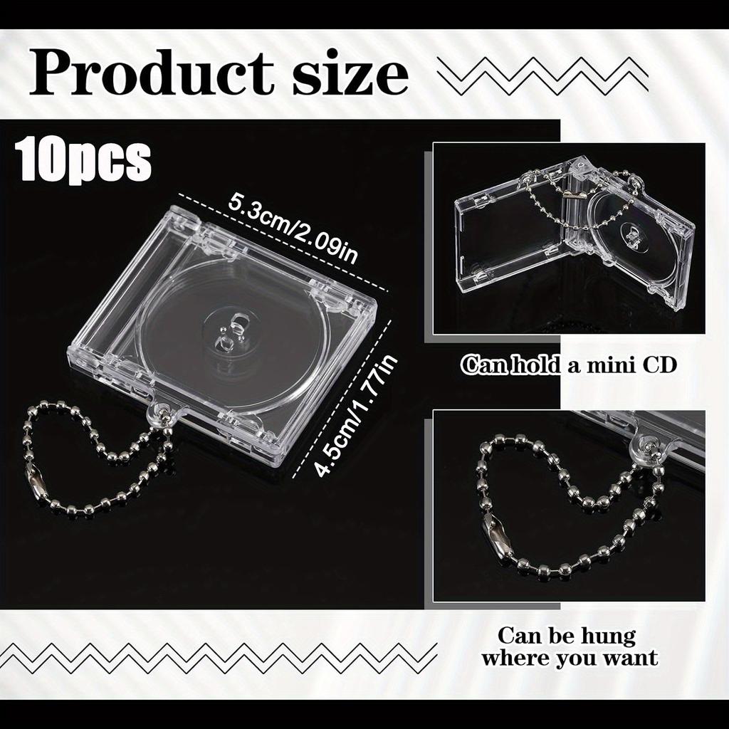 10 Sets Mini CD Keychain Album Case, Clear DVD Cover Bulk DVD Gemstone Keyring, Blank Mini Disc Pendant, Personalised DIY Backpack Hanging Decoration