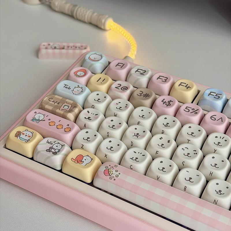 130 Key Self-mocking Bear Key Cap MOA Profile PBT Sublimated Personalized Key Caps for Cherry MX Switch Game Mechanical Keyboard