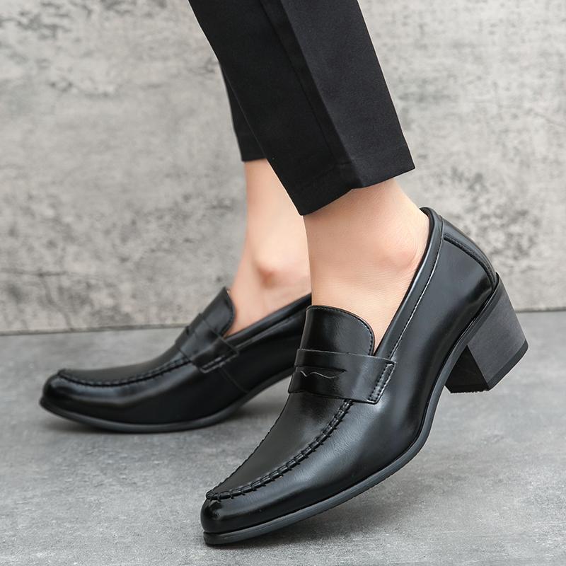 Italian Classic Men's High Heel Leather Shoes Fashionable minimalist style Wedding party casual business men's thick soled shoes
