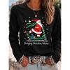 Women’s Autumn Long-Sleeve Christmas T-Shirt Crew-Neck Pullover with Holiday Letter Print Loose Fit Casual Street-Style Top