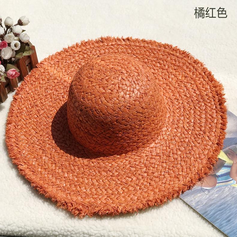 Natural Lafite Straw Hat Sunscreen Large Brim Beach Hat Trendy Foreign Style Color Fur Edge Dome UV Protection Sun Visor