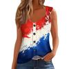 Women's Fashion Casual Loose Sleeveless Buttoned V-Neck Independence Day Printed T-Shirt Top