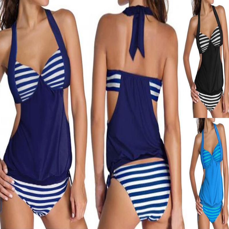 Swimsuit striped tube top three-color split bikini swimsuit bikini milk silk fashionable and sexy S