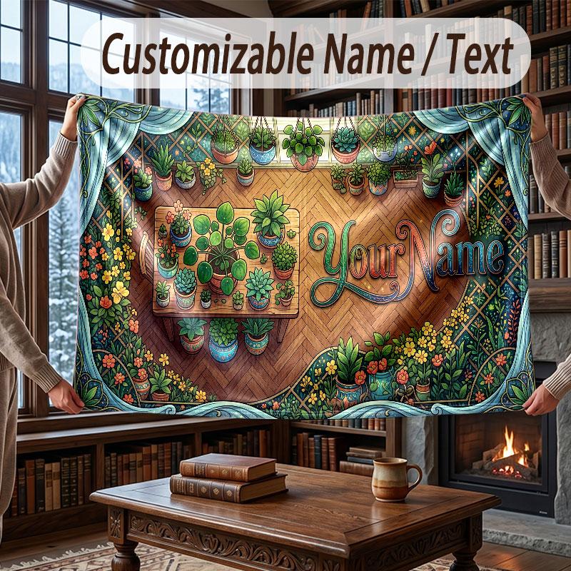 Floral Garden Theme Throw Blanket Custom Name Text Personalized Blanket Soft Cozy Blanket for Home Sofa Bed