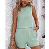 Women's Loose Solid Color Round Neck Sleeveless Vest Shorts Striped Two-Piece Set