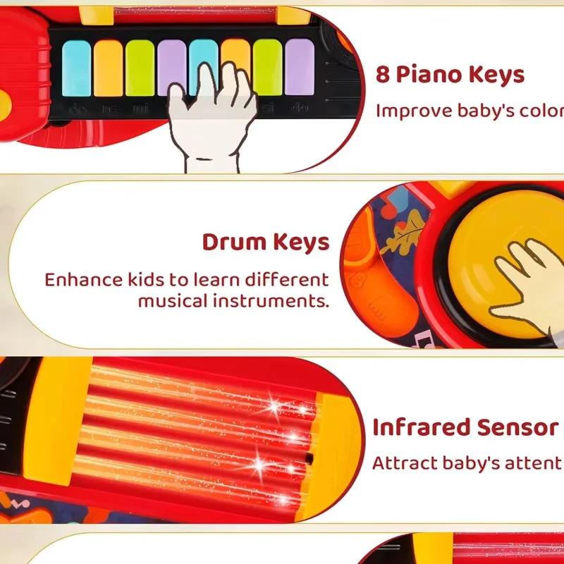 2 In 1 Foldable Guitar Piano Electric Musical Toy for Kids Beginners Portable Early Education STEM Lights Christmas Gift