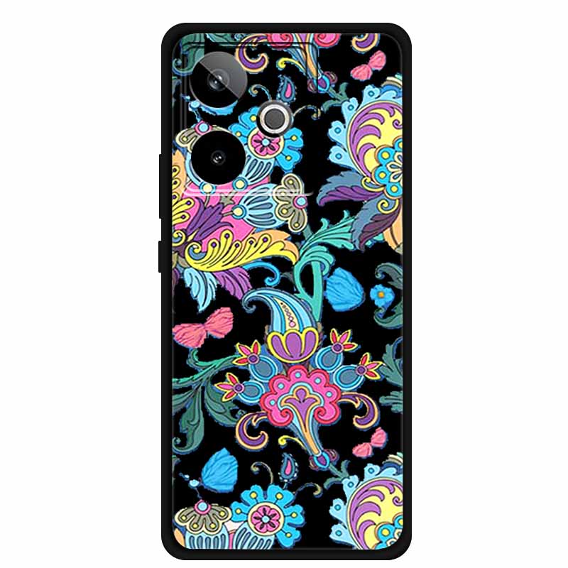 For Realme GT7 GT 7T Case Cute Floral Retro Black Silicone Soft Case Back Cover for Realme GT 7 TPU Funda For Realme GT 7T Coque