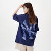 MLB Nautical Cashew Flower Solid Logo Printed Round Neck Short Sleeve T-Shirt Unisex T-Shirts Dark-Blue 3ATS53023-50NYD