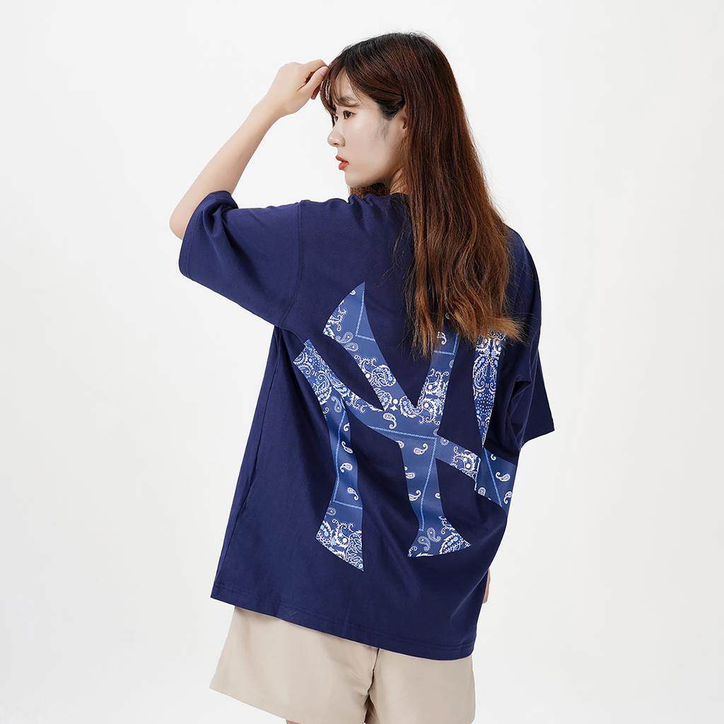 MLB Nautical Cashew Flower Solid Logo Printed Round Neck Short Sleeve T-Shirt Unisex T-Shirts Dark-Blue 3ATS53023-50NYD