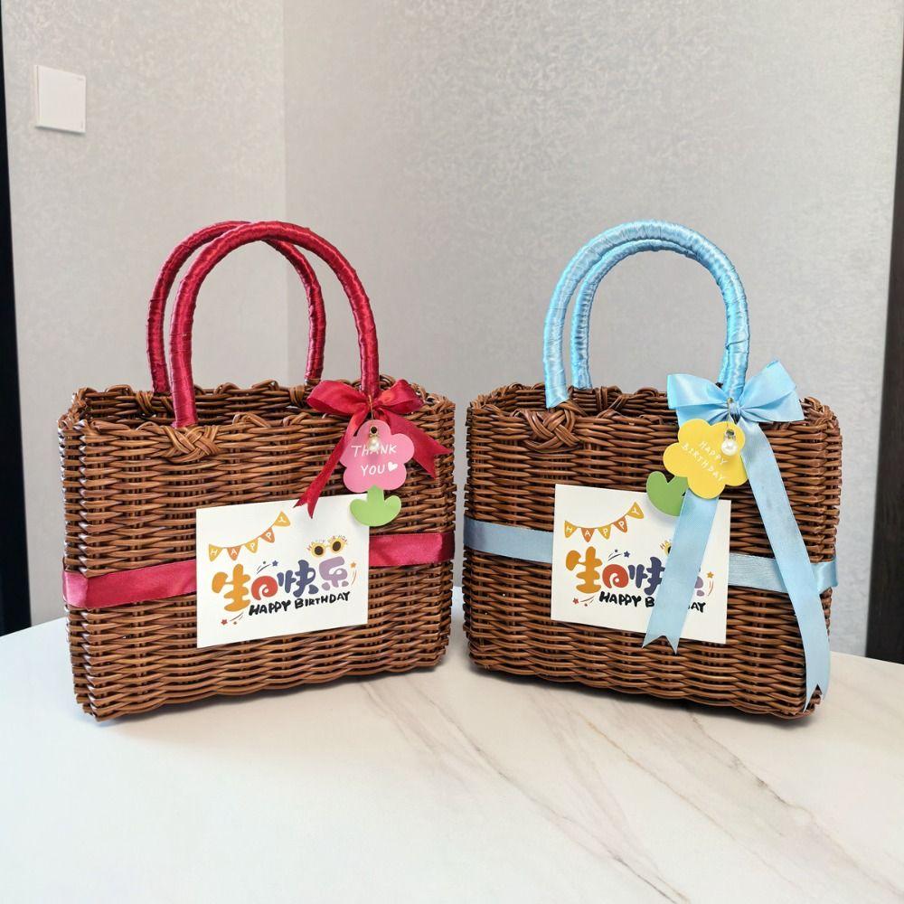 Plastic Hanging Baskets Square Woven Handbag New Storage Basket Flower