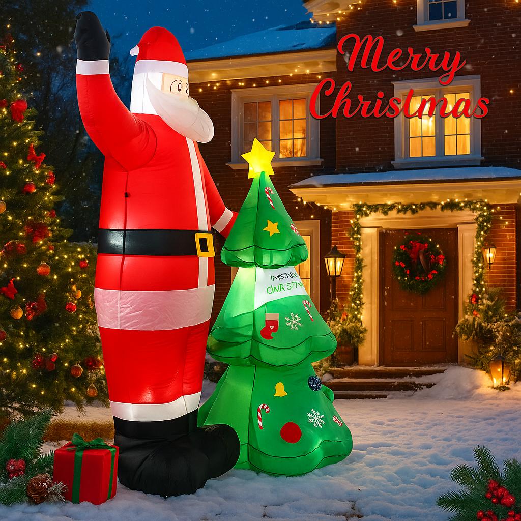8.2FT Xmas Holiday Inflatable Yard Decor Santa Claus Christmas Tree Set LED Home Decor Ornament Festive Toy Gift Supplies Decor