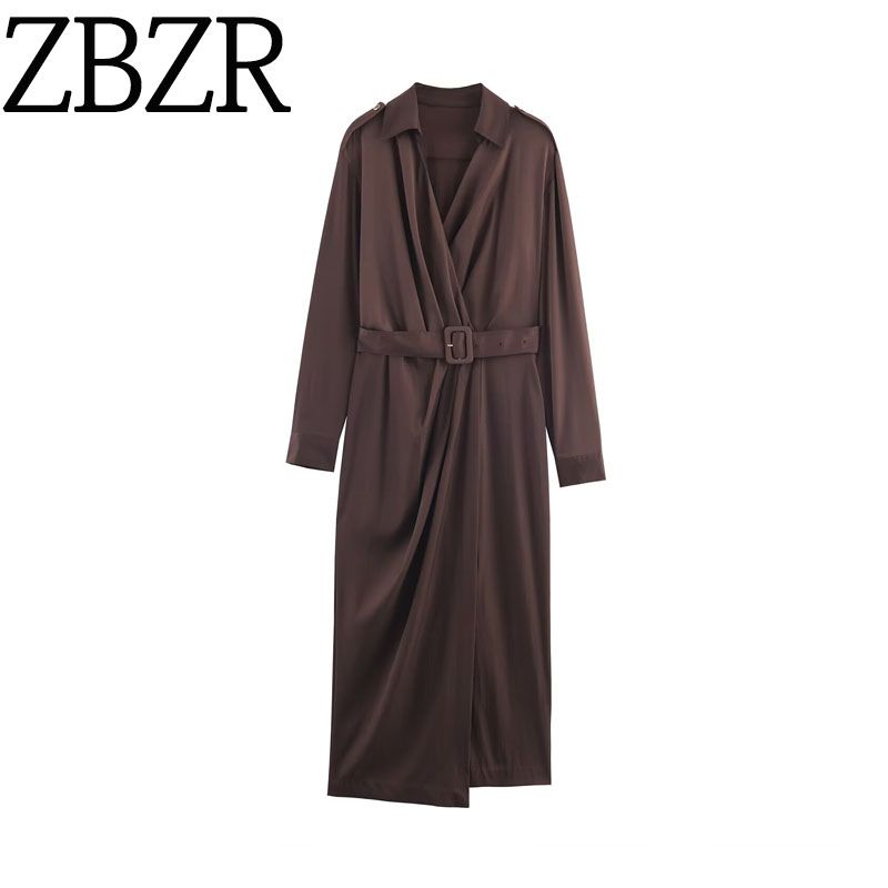 Za Autumn New Women clothes 2025 Western Style Fashion With Belt Double Placket Midi Dress 9011550