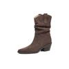 New Versatile Large-size Women's Boots Solid Color Medium Heel Comfortable Women's Leather Boots Sleeve Genuine Leather Martin Boots Cowhide Medium B
