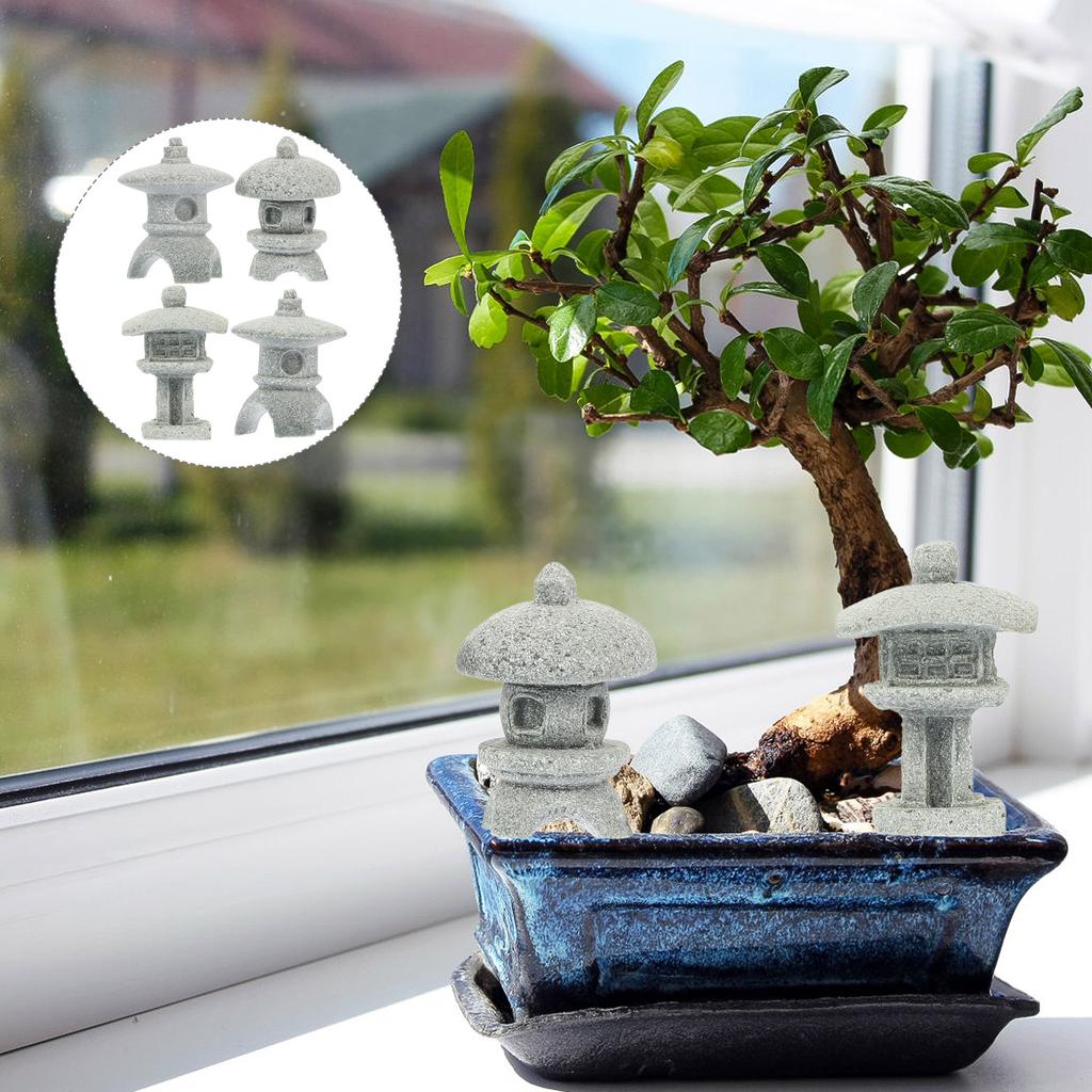 Sandstone Pagoda Mini Statue Stone Lantern Japanese Style Pagoda Lantern Yard Bonsai Decoration Asian Small Tank Decor